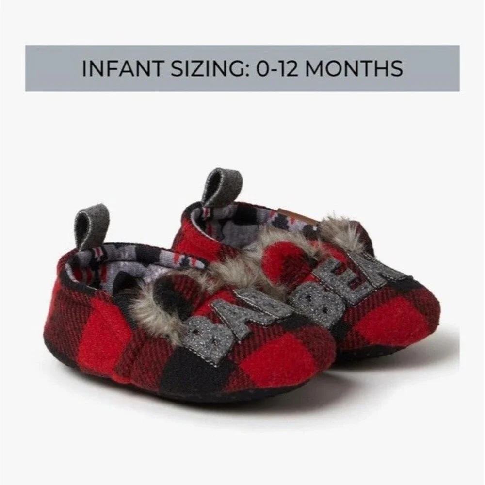 Dearfoams Unisex Kids' Slippers Baby Size 6/9 Months, Red Black Plaid NEW